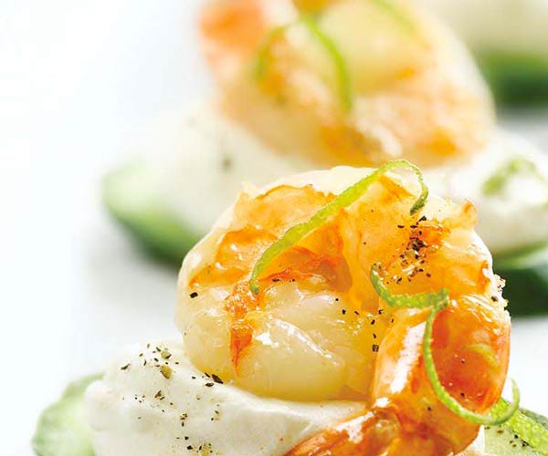 Photo of - Jumbo Shrimp Canapés with Chili Lime Cream