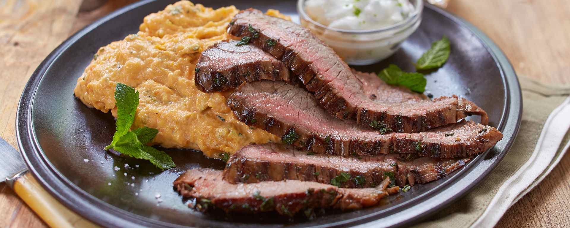 Photo of - Mojito Flank Steak with Sweet Potato Mash