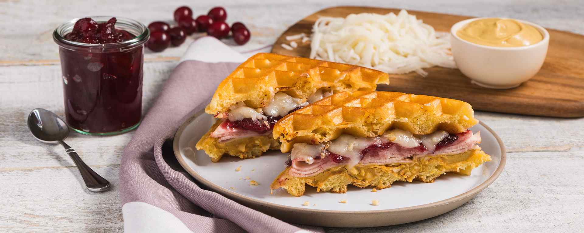 Photo of - Turkey, Cranberry & Cheddar Waffle Sandwich