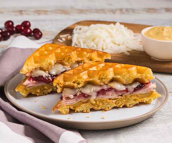 Photo of - Turkey, Cranberry & Cheddar Waffle Sandwich