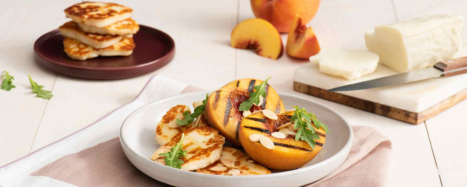 Photo for - Crispy Halloumi with Champagne Syrup and Grilled Peaches