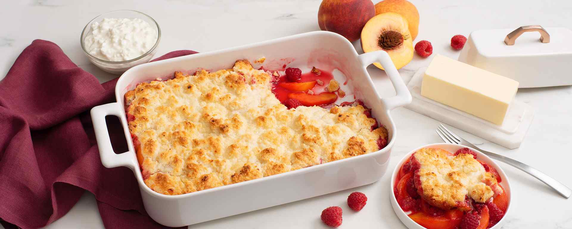 Photo for - Peach Raspberry Cottage Cheese Cobbler