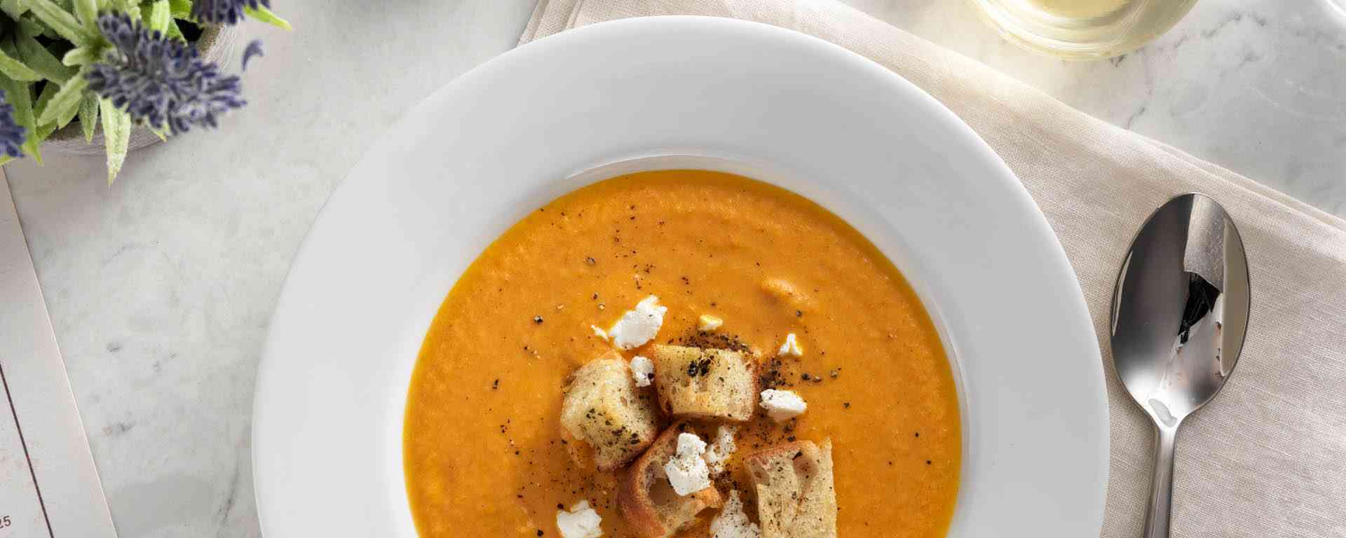 Photo of - Smoky Carrot and Goat Cheese Soup
