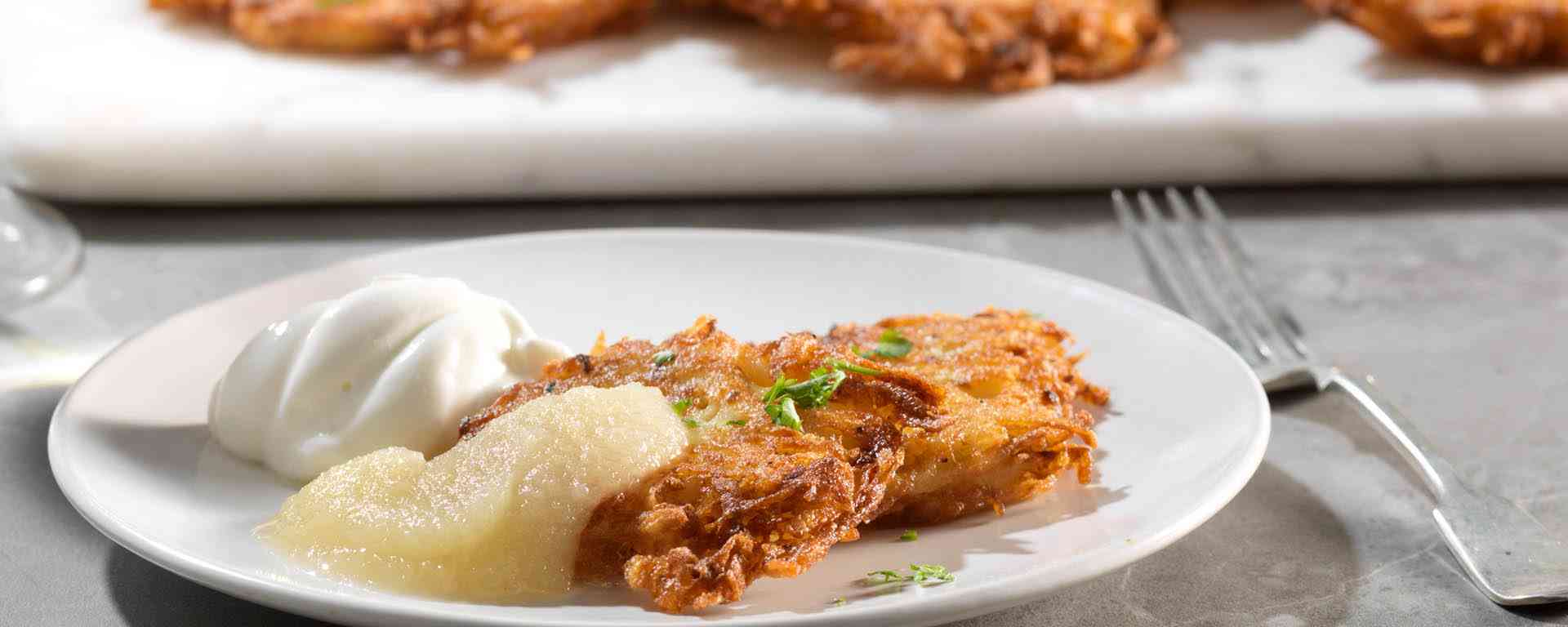 Photo of - Cheddar Latkes with Apple Sauce