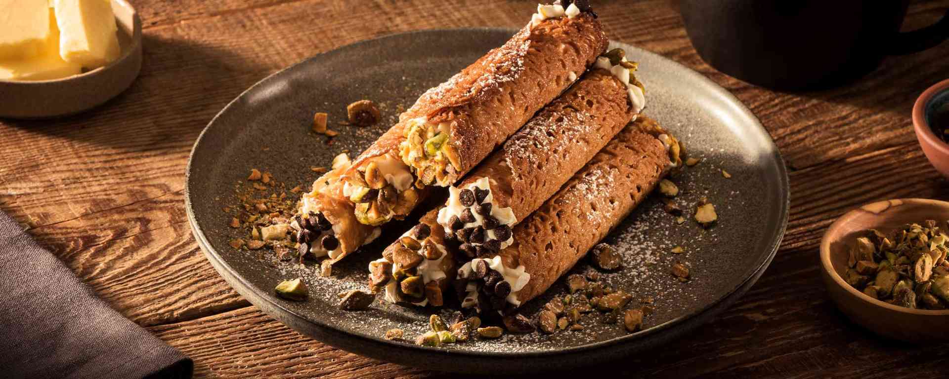 Photo of - Brandy Snap Cannoli with Ricotta Filling