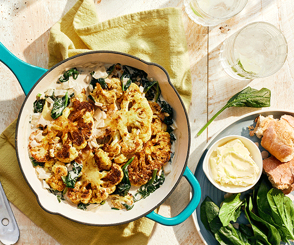 Photo of - Seared Cauliflower Steaks with Coconut Creamed Spinach