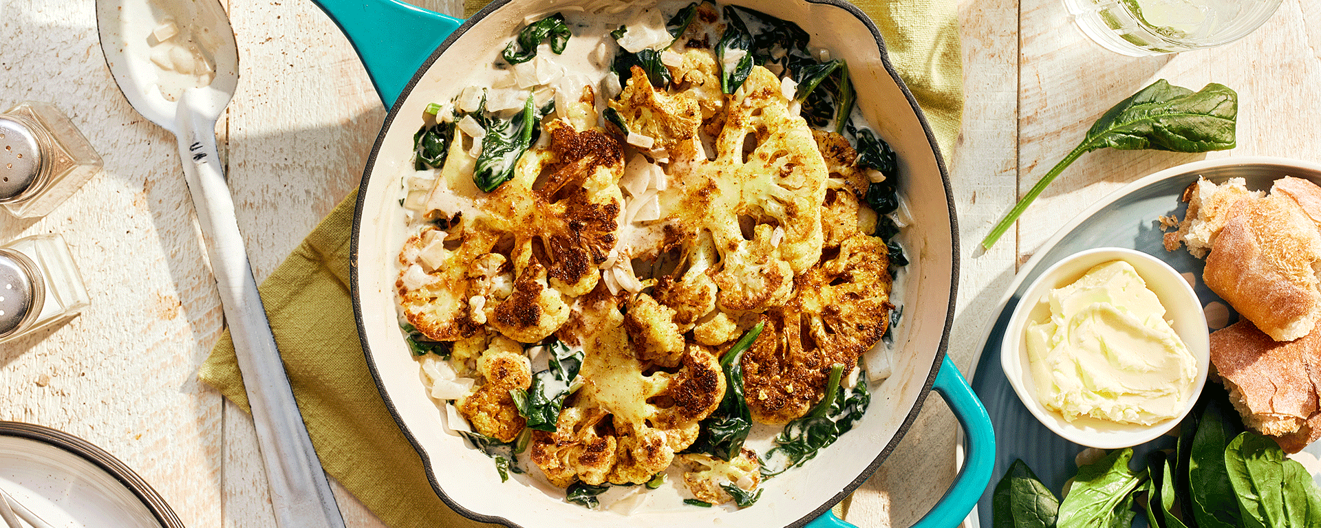 Photo of - Seared Cauliflower Steaks with Coconut Creamed Spinach